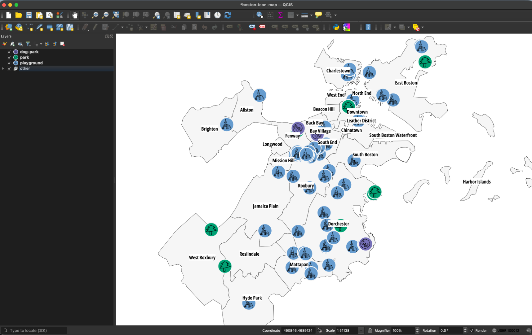 QGIS map of Syracuse with Gallery of Possibilities icons